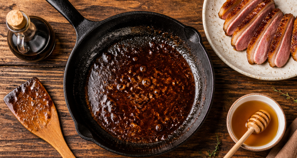 déglacer au vinaigre sucs caramélisés poêle