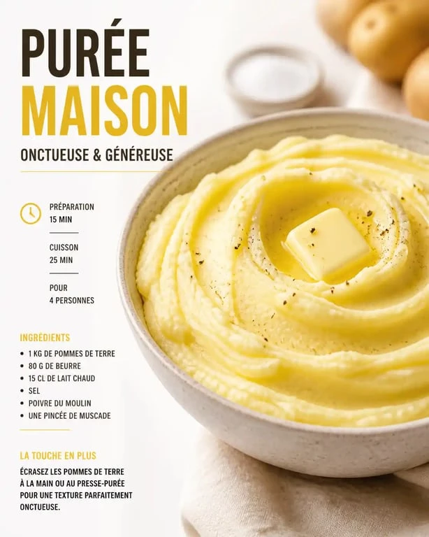 Assiette de purée de pommes de terre maison onctueuse pour calculer la quantité de purée par personne