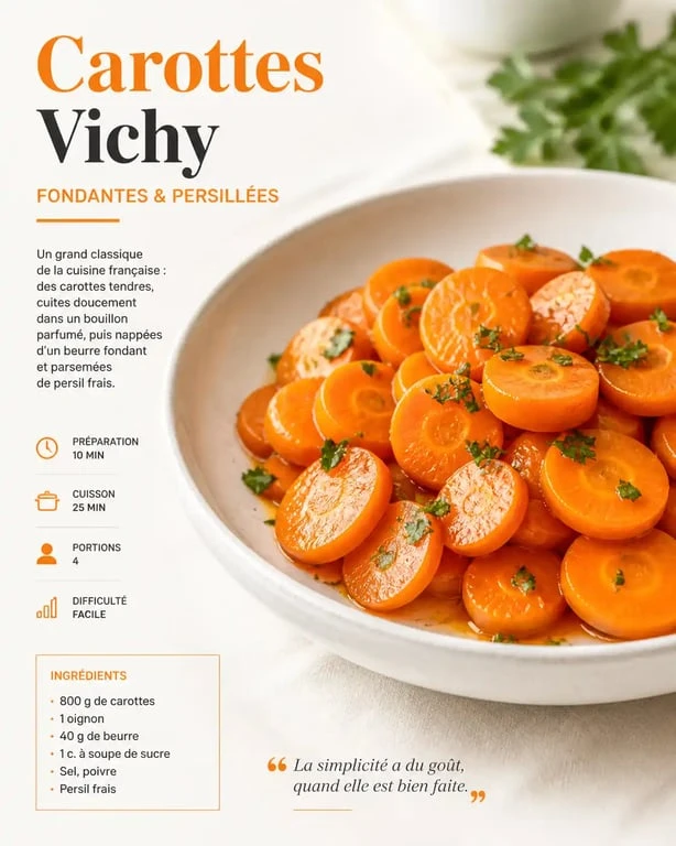 Carottes Vichy fondantes cuites au micro-ondes dans une assiette