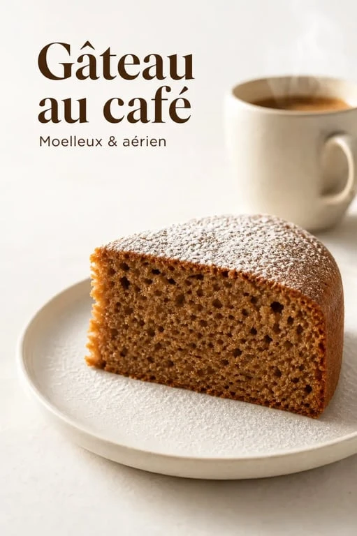 Recette gâteau au café facile, part de gâteau moelleux sur une assiette