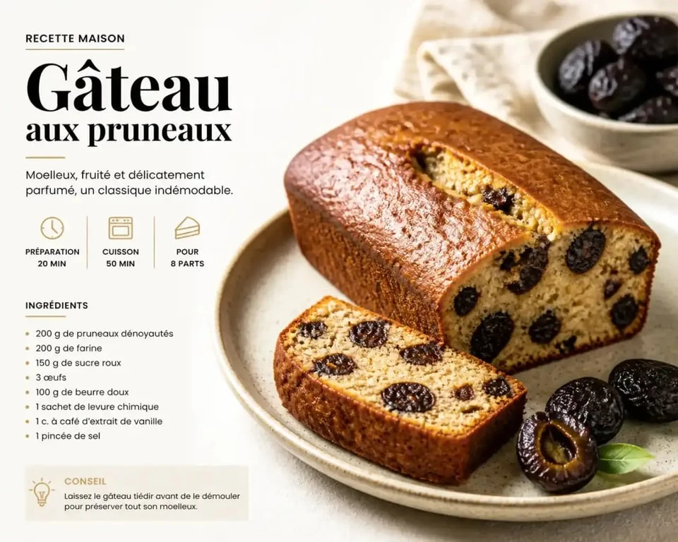 Gâteau aux pruneaux facile et moelleux servi sur une assiette