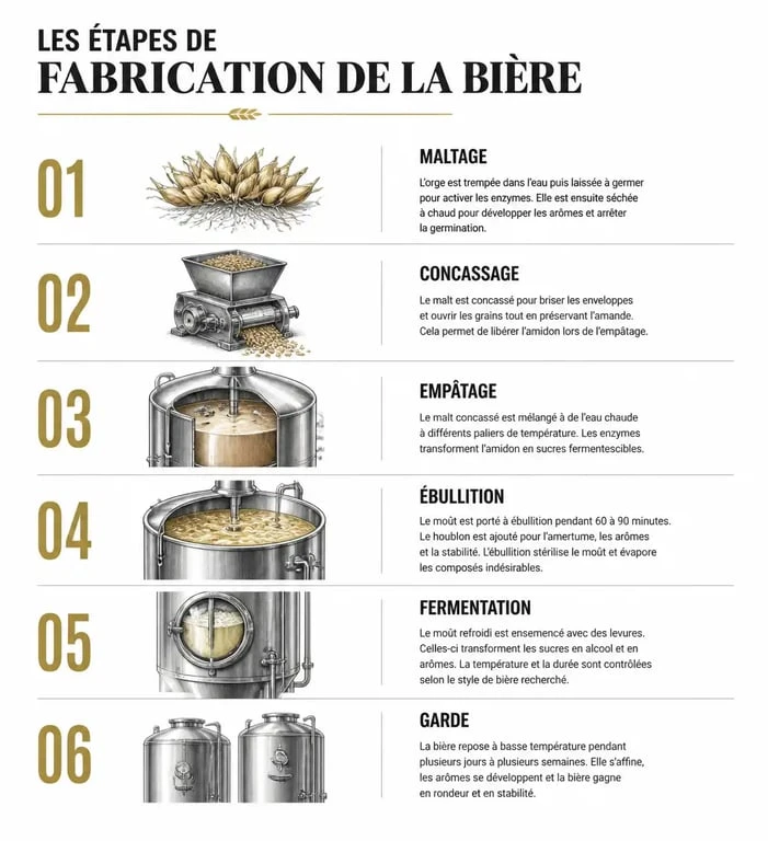 Schéma des étapes de fabrication de la bière artisanale