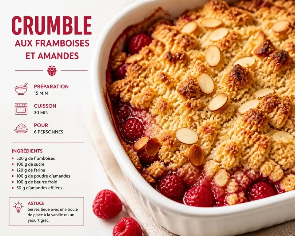 Recette crumble framboise poudre amande dans un plat en céramique