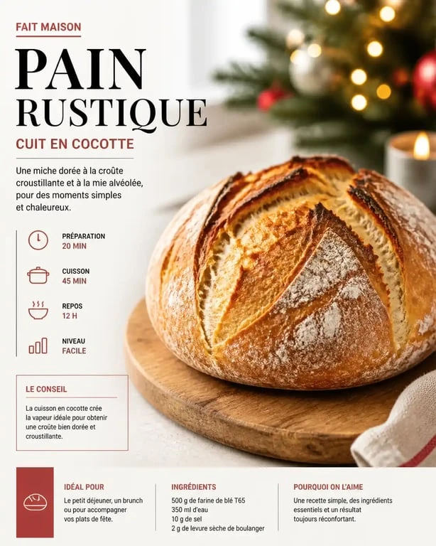 Pain de Noël express fait maison cuit en cocotte pour accompagner votre repas du 25 décembre