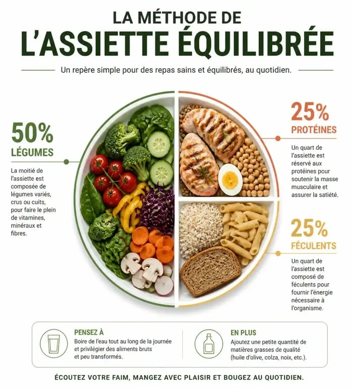 Infographie de la méthode de l'assiette pour des idées de repas équilibré