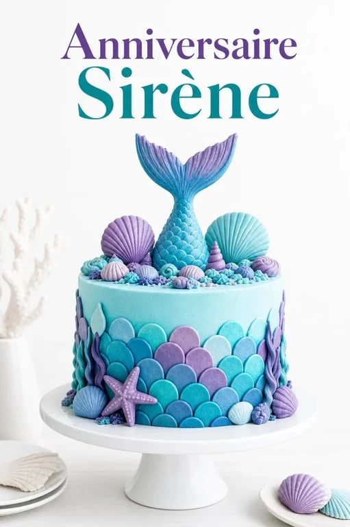 Gâteau sirène facile pour anniversaire avec décorations marines