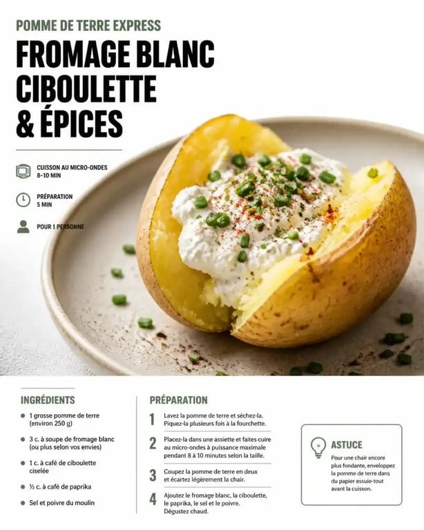Pomme de terre cuite au micro-ondes en robe des champs avec garniture fraîche