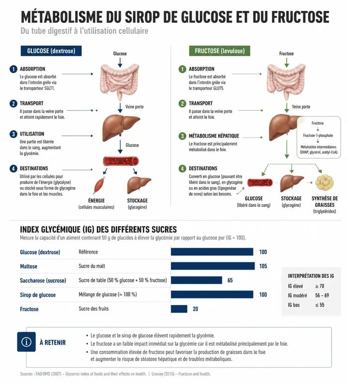 Infographie sur l'impact du sirop de glucose sur la santé et le métabolisme