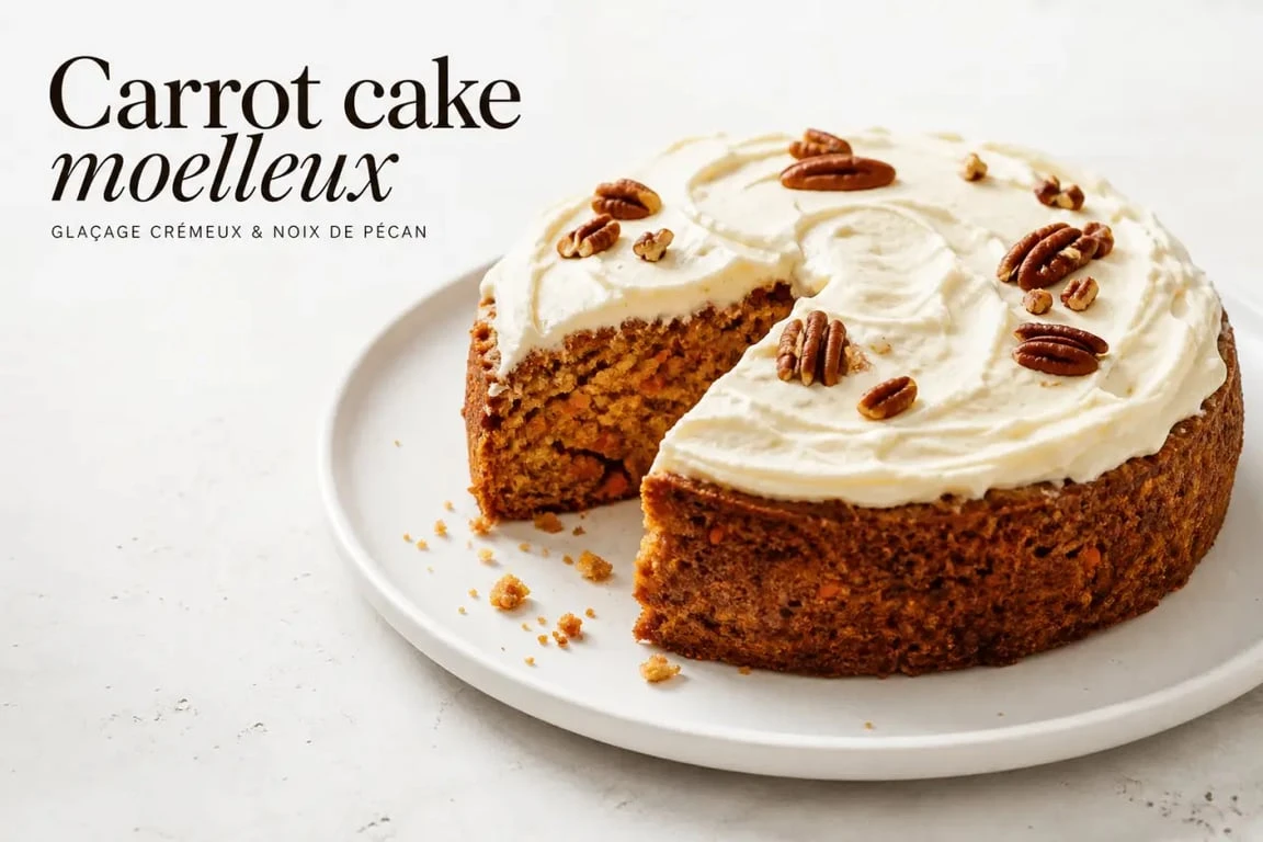 Recette gâteau carotte facile, carrot cake moelleux avec glaçage et noix de pécan