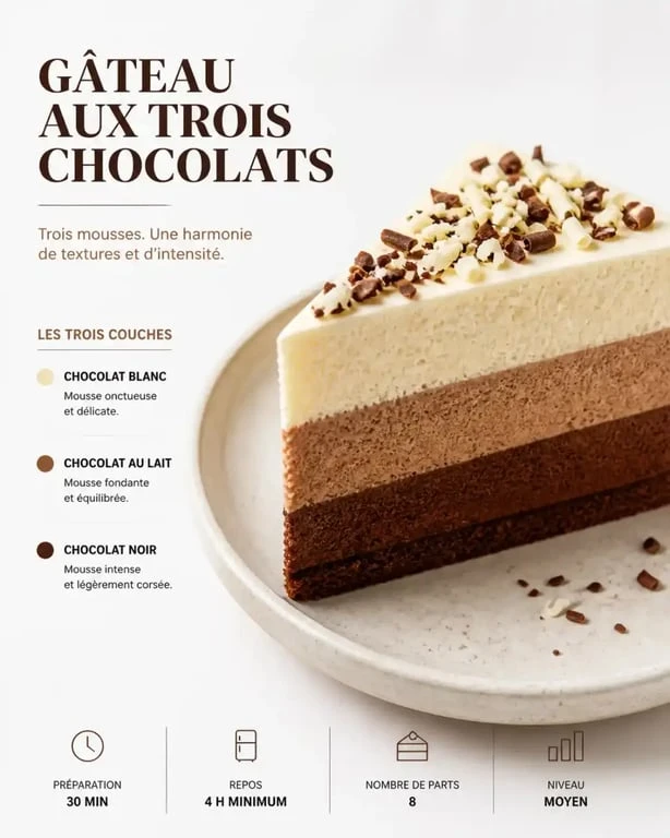 Gâteau aux trois chocolats facile et gourmand