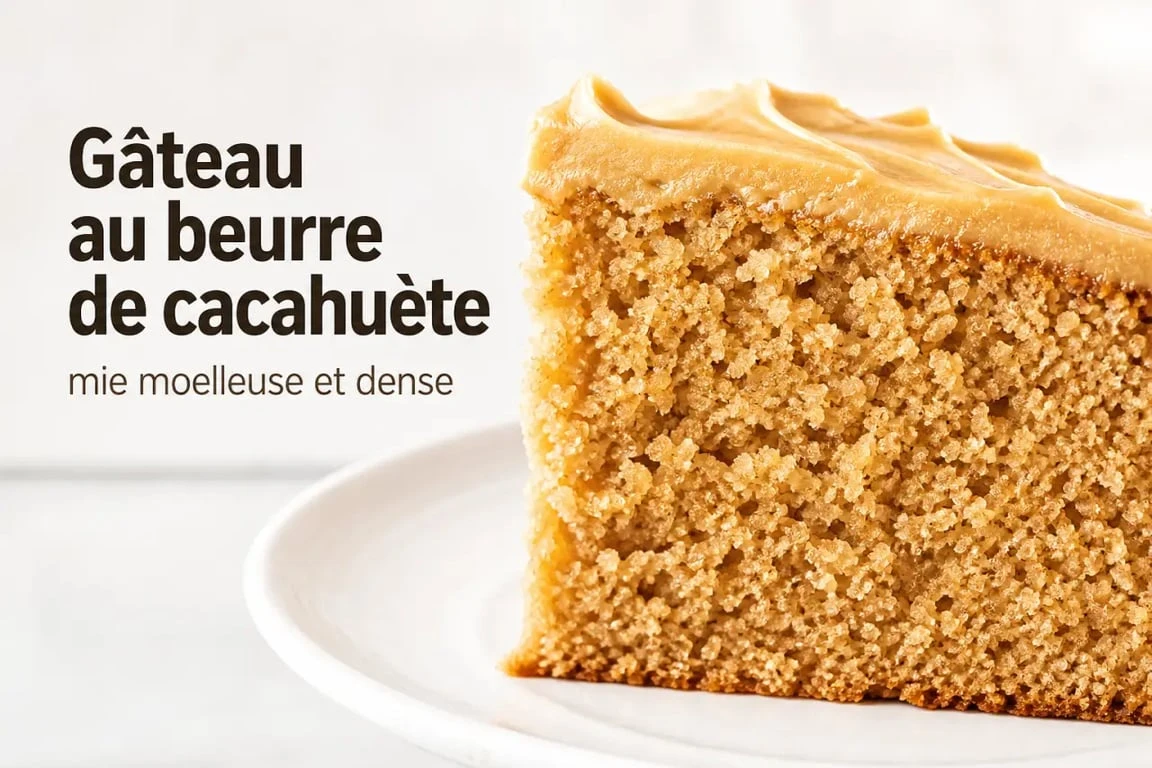 Recette gâteau au beurre de cacahuète facile, tranche moelleuse sur assiette