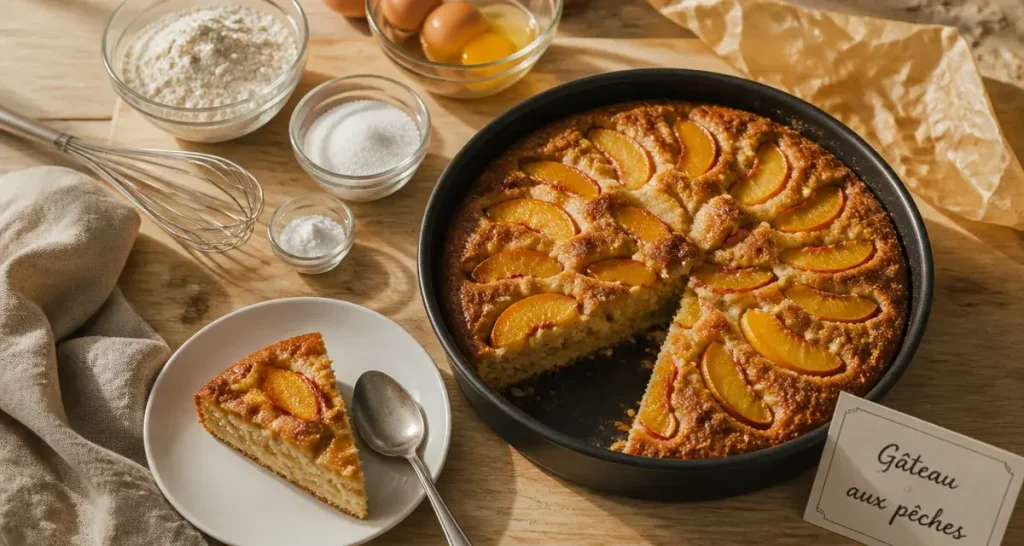 Recette de gâteau aux pêches facile : gâteau moelleux aux pêches