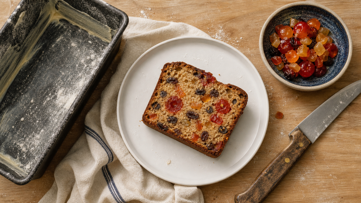 Tranche de gâteau aux fruits confits, recette de gâteau facile