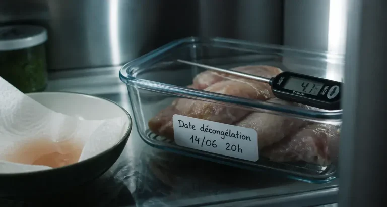 Viande décongelée : 3 jours maximum au frigo et 4 règles pour éviter l’intoxication Viande décongelé 3 jours max au frigo, poulet cru avec date