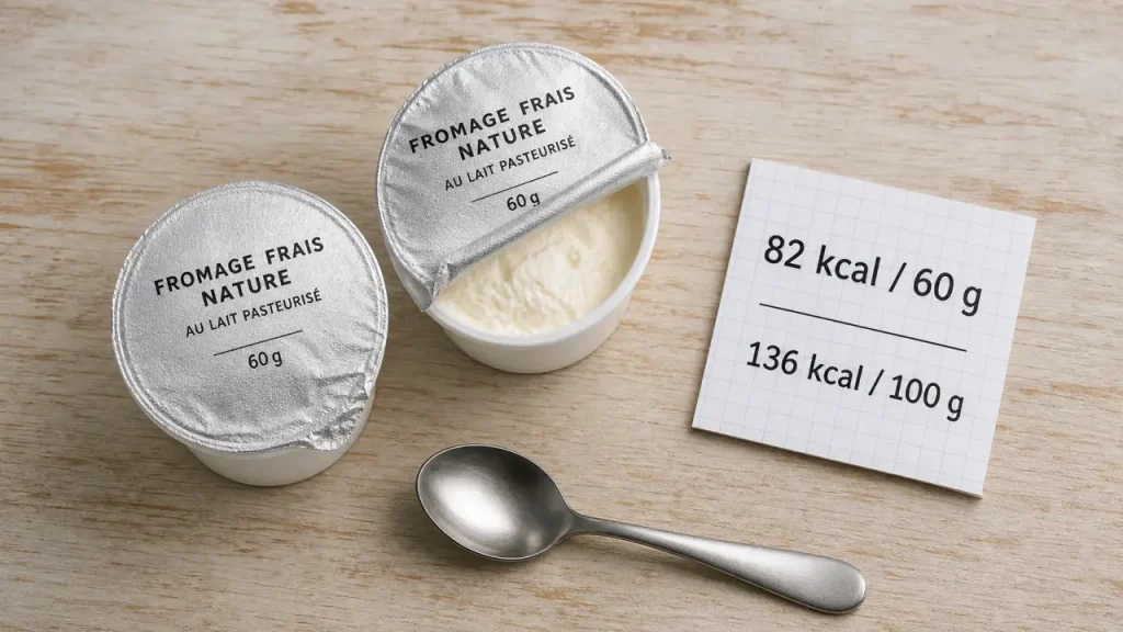 Calories dans un petit suisse nature : 82 kcal pour 60 g