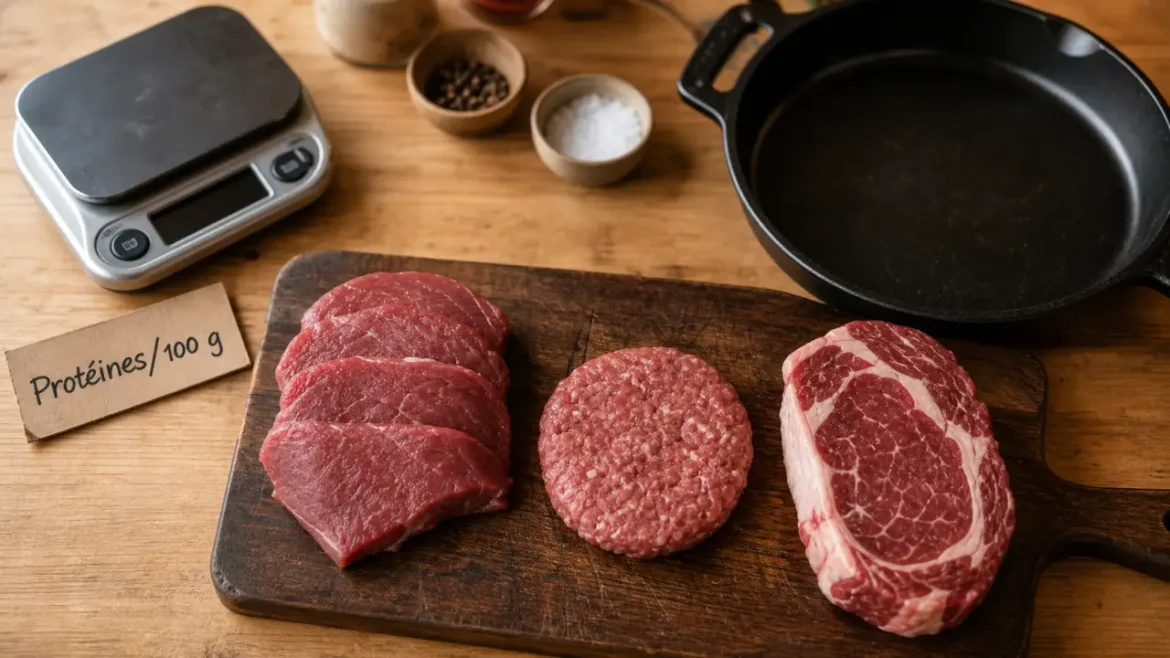 Combien de protéine dans 100 g de viande rouge, selon le morceau et la cuisson