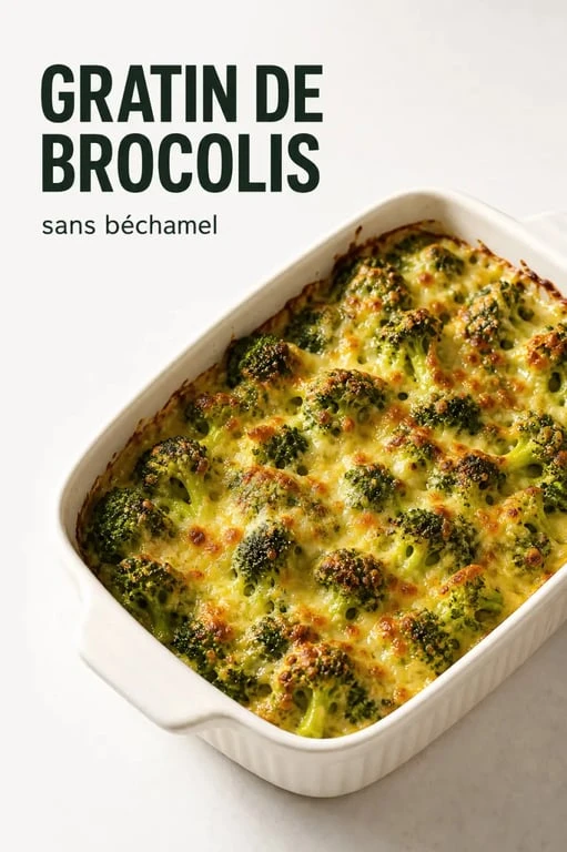 Gratin de brocolis sans bechamel doré et fondant dans un plat à gratin