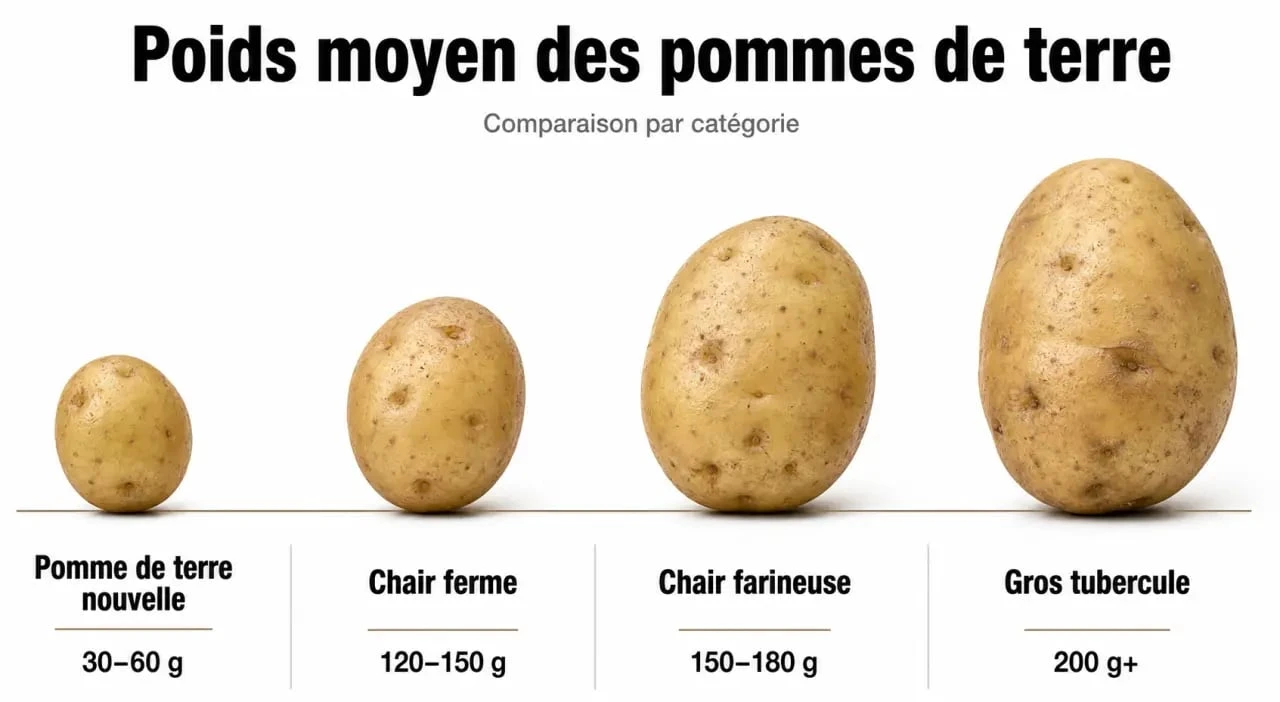 Infographie comparative du poids moyen des différentes variétés de pommes de terre