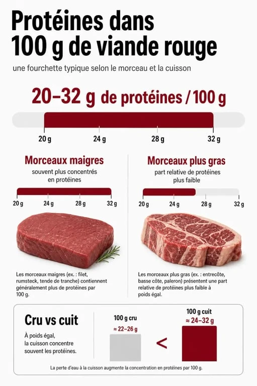 Combien de proteine dans 100g de viande rouge : comparaison visuelle des apports en protéines par morceau