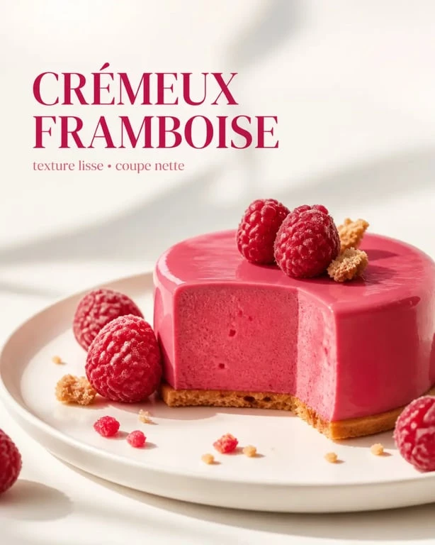 Crémeux framboise en dessert raffiné avec texture lisse et brillante