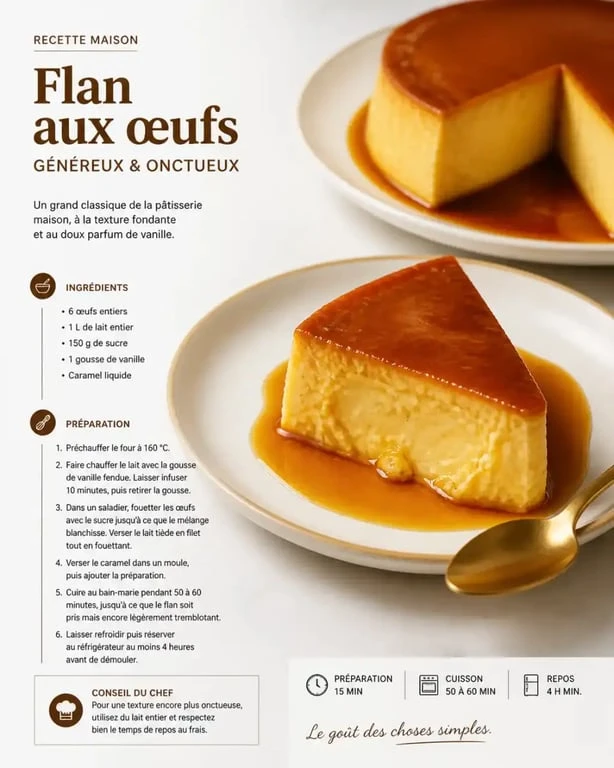Recette pour utiliser des œufs : flan aux œufs maison onctueux et gourmand
