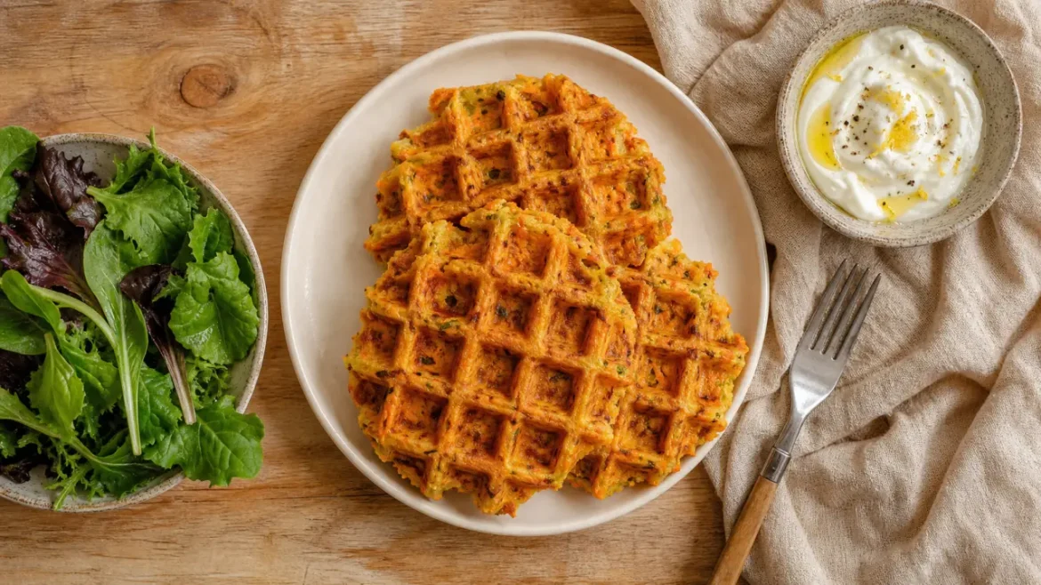 Carottes râpées, fromage et gaufrier chaud : la recette des gaufres salées croustillantes dehors, moelleuses dedans Gaufres aux carottes salées croustillantes, fromage et salade