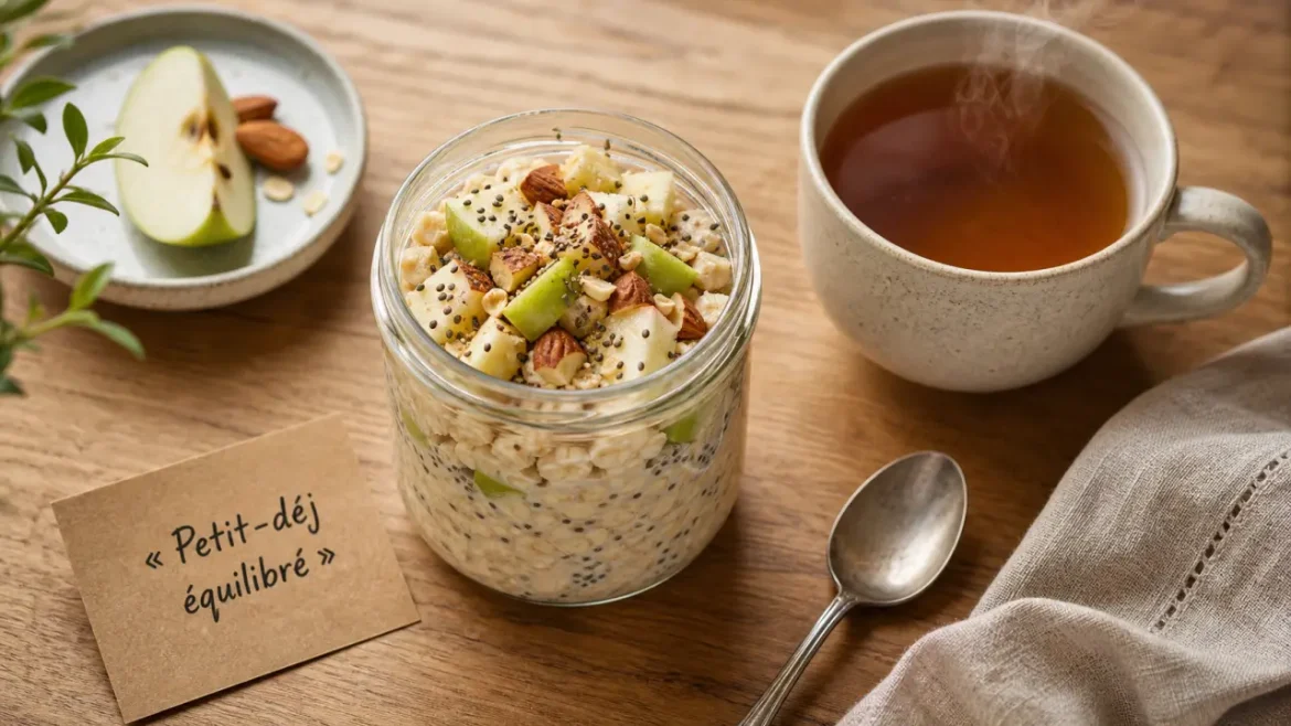 Petit-déjeuner équilibré : 4 éléments, 8 idées rapides et le piège du sucre à éviter Idées de petit-déjeuner équilibré : overnight oats, yaourt, pommes, chia et amandes