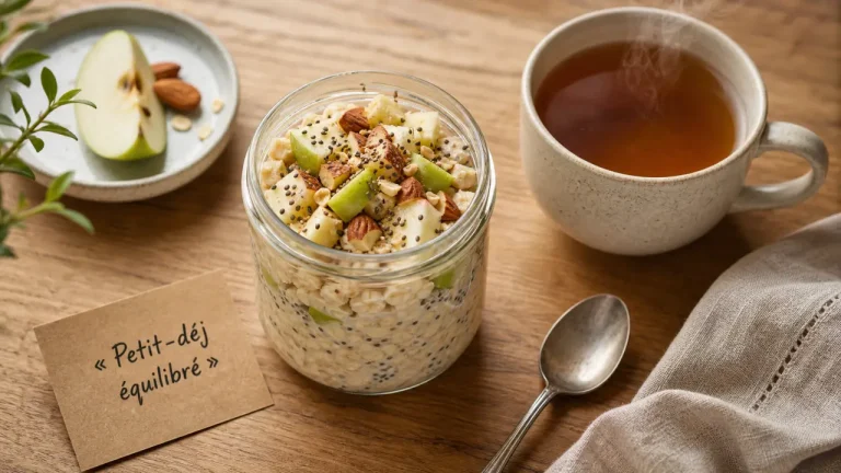 Petit-déjeuner équilibré : 4 éléments, 8 idées rapides et le piège du sucre à éviter Idées de petit-déjeuner équilibré : overnight oats, yaourt, pommes, chia et amandes