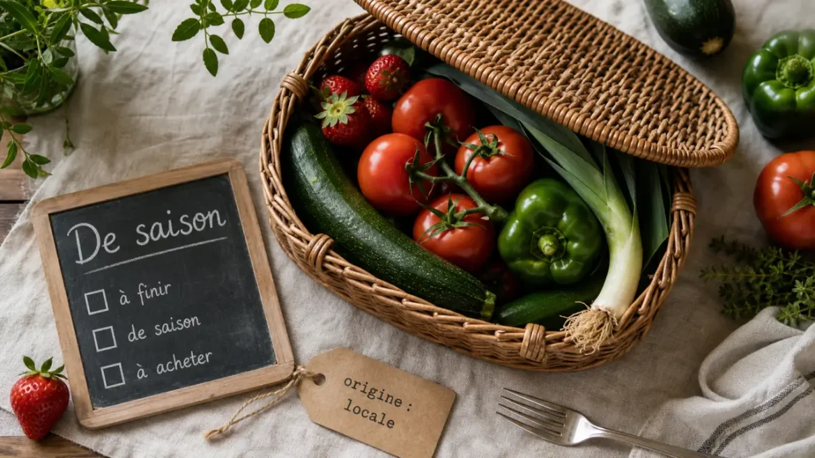 Manger de saison : goût, budget et 22 % d’émissions alimentaires en moins Manger de saison: pourquoi et comment — panier local de légumes et fruits frais