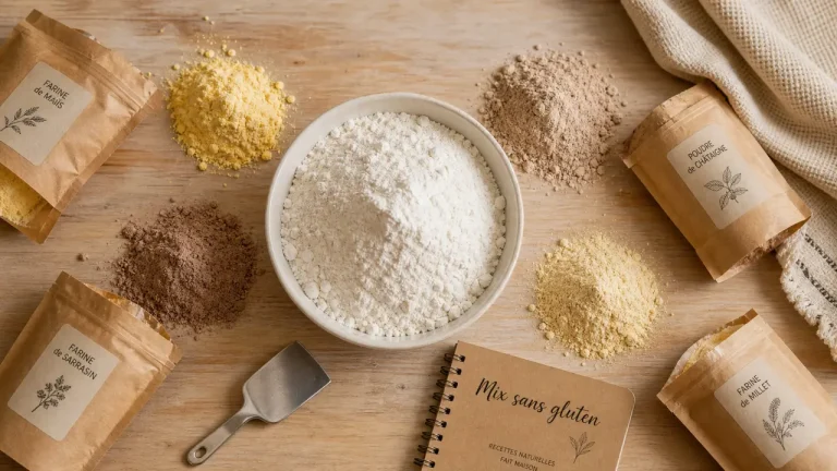 Quelle farine sans gluten pour gâteau : farine de riz, maïs et sarrasin en gros plan