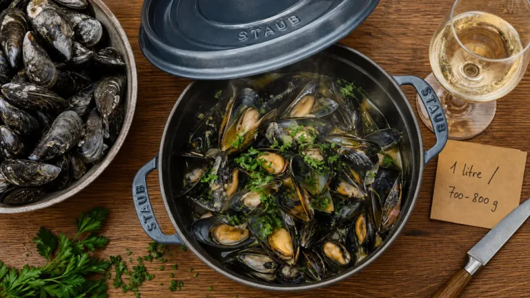 Quelle quantité de moules par personne ? 1 litre, coquilles, poids net Quelle quantité de moules par personne : 1 litre, 700–800 g, coquilles