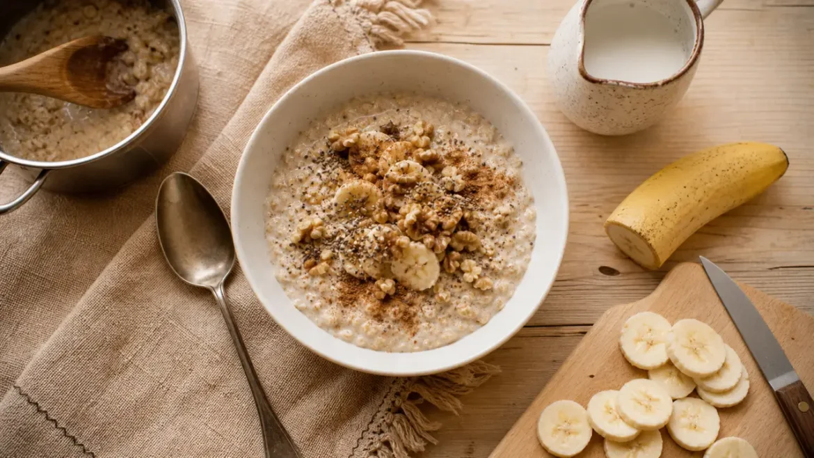 Recette flocon d’avoine petit déjeuner : chaud, froid ou à préparer la veille ? Recette flocon d'avoine petit déjeuner banane-cannelle, porridge chaud ou préparé la veille