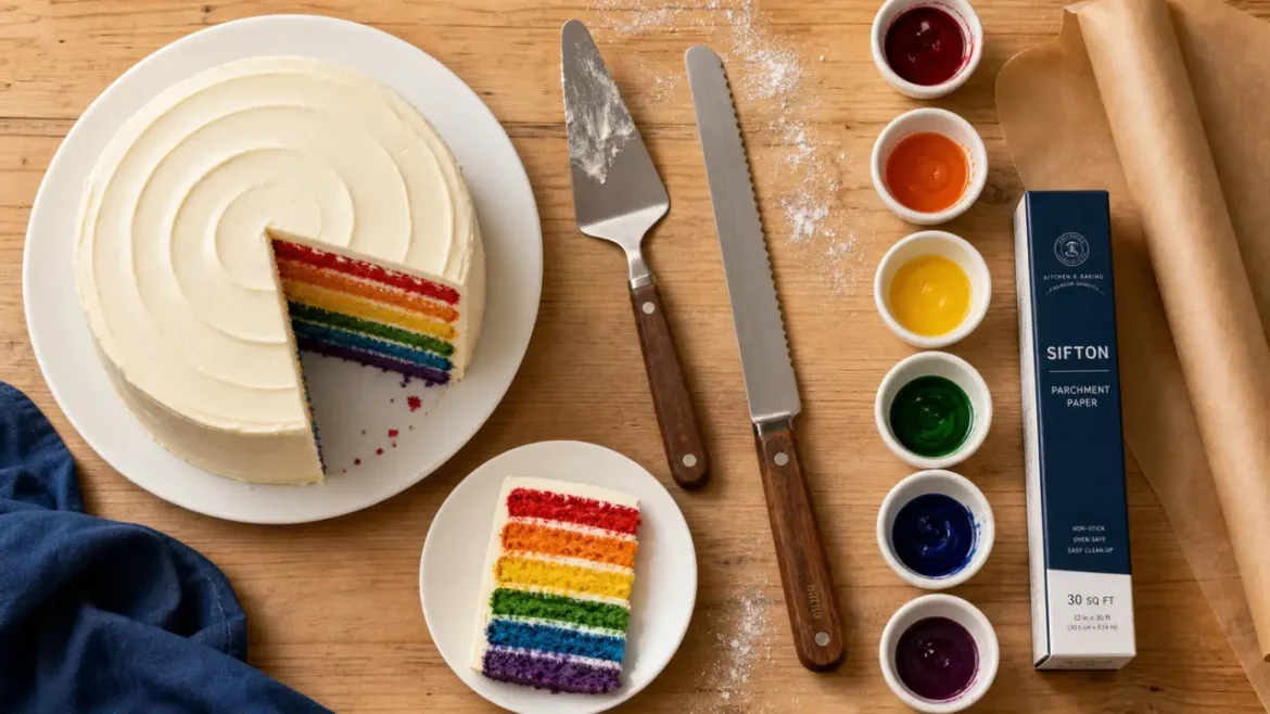 Six couches colorées, 180°C et un glaçage mascarpone pour un gâteau arc-en-ciel sans stress Recette gâteau arc-en-ciel facile et rapide : six couches colorées et glaçage mascarpone