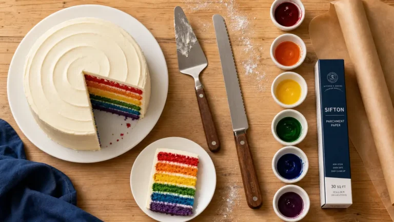 Recette gâteau arc-en-ciel facile et rapide : six couches colorées et glaçage mascarpone
