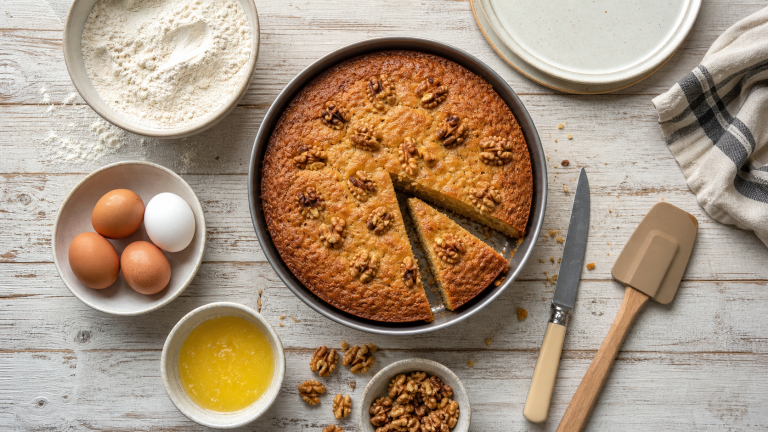 Recette gâteau aux noix facile : gâteau aux noix doré, cerneaux croquants