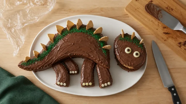 Recette gâteau dinosaure facile : 30 minutes de déco et une découpe sans moule Recette gâteau dinosaure facile : gâteau décoré sans moule