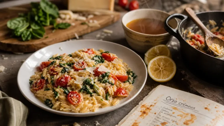 Orzo crémeux, 12 minutes de cuisson et les gestes pour éviter la texture pâteuse Recette orzo crémeux 12 minutes, tomates et parmesan