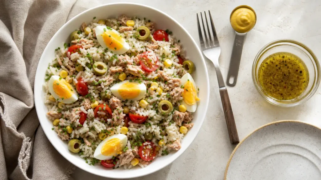 Recette salade de riz au thon, salade fraîche au riz non collant