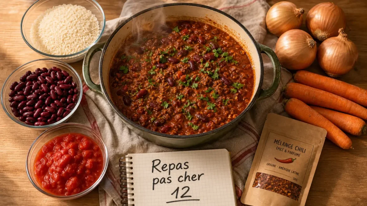 Repas pas cher pour 12 personnes : chili en marmite, ingrédients et épices