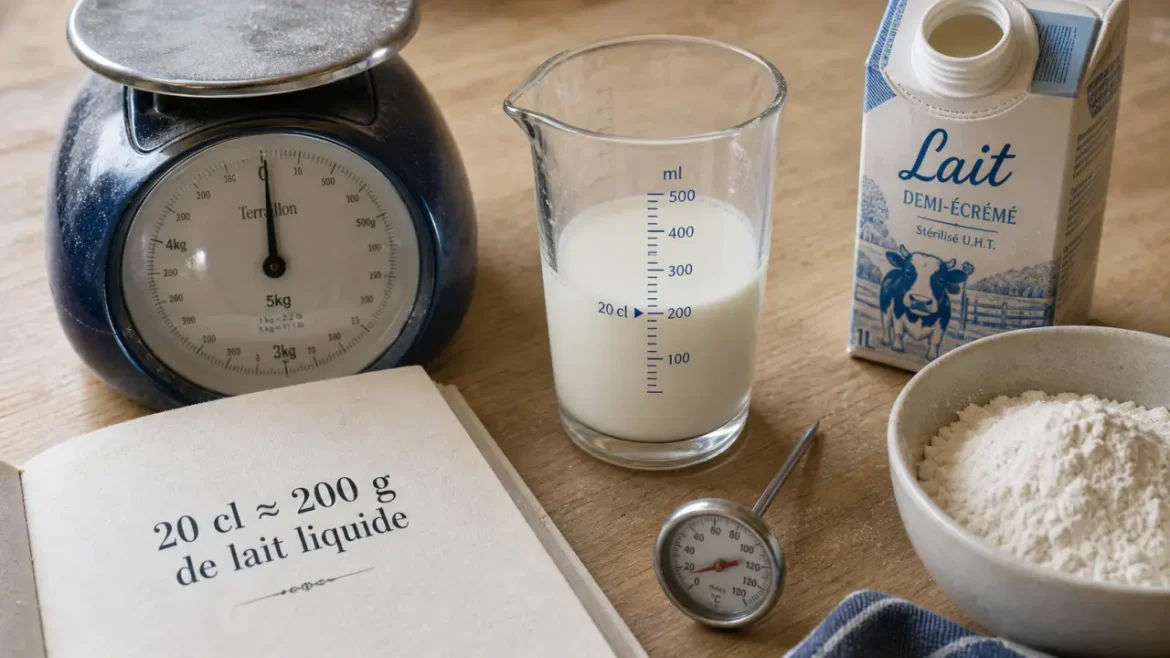 20 cl de lait pèsent environ 200 g, sauf si la recette demande une précision au gramme près 20 cl en gramme de lait : ≈ 200 g