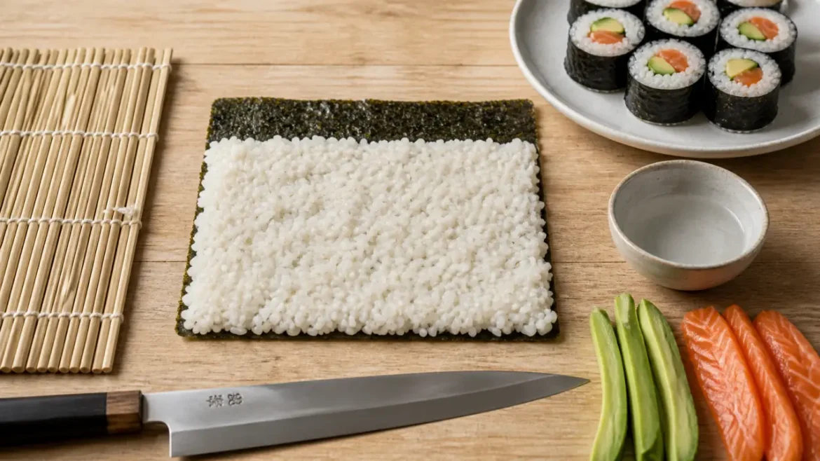 Réussir des sushis maison : riz vinaigré, roulage serré et découpe nette Comment faire des sushi : riz vinaigré sur nori avec découpe nette