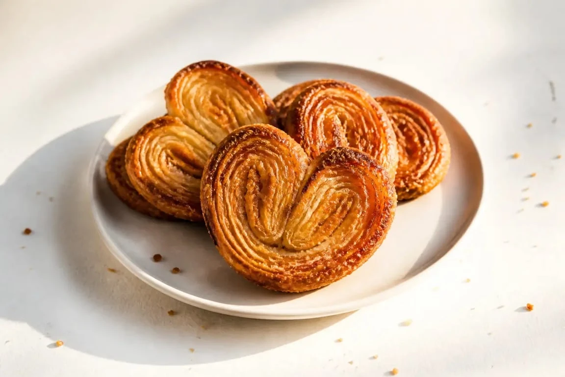 Recette palmier au sucre : palmiers dorés et caramélisés sur une assiette