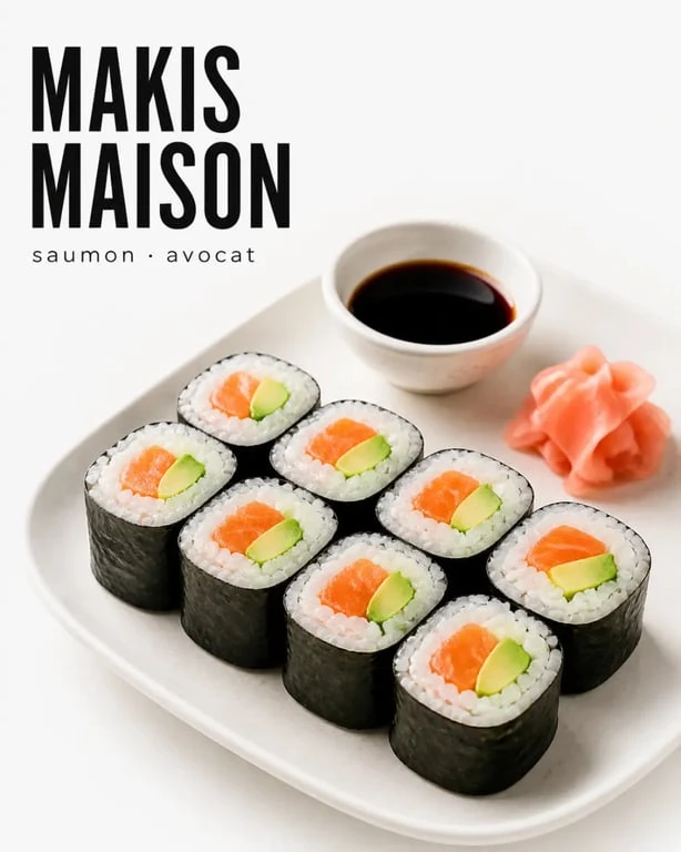 Comment faire des sushi maison sur une assiette soignée avec makis au saumon et avocat