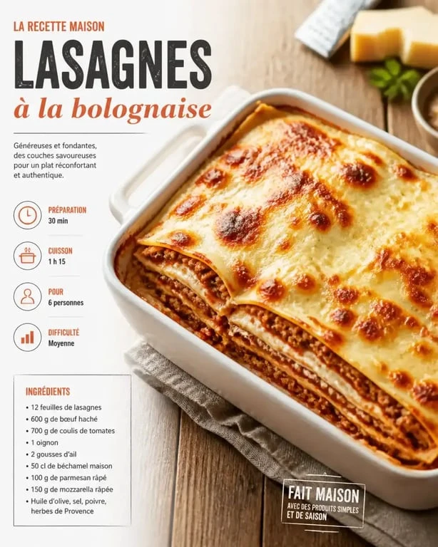 Plat de lasagnes à la bolognaise maison pour des plats familiaux généreux