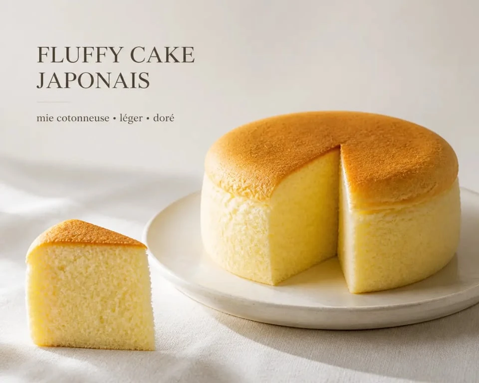 Fluffy cake moelleux japonais présenté sur assiette blanche