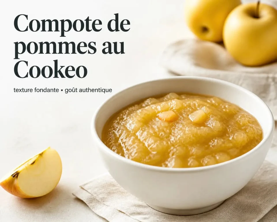 Compote de pommes au cookeo servie dans un bol blanc, texture lisse et dorée