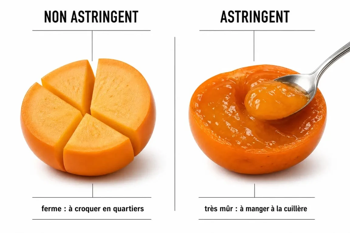 Comment se mange le kaki : fruit ferme en quartiers et kaki blet à la cuillère
