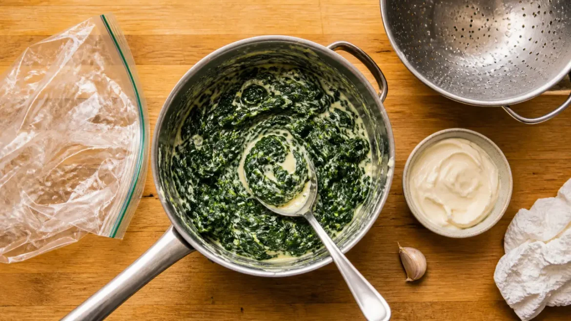 Épinards à la crème surgelés : 8 min à la casserole et le geste pour éviter l’eau epinard a la creme surgelé en casserole, sans eau