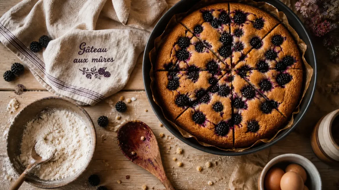 Gâteau aux mûres : la pâte, la cuisson et les gestes pour éviter un résultat compact Gateau à la mure : gâteau aux mûres maison, vue de dessus