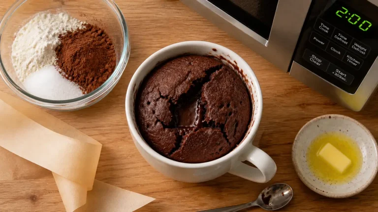 Mug cake sans oeuf chocolat moelleux au micro-ondes en 2 minutes